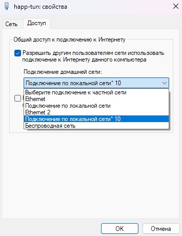 Настройка общего доступа happ-tun