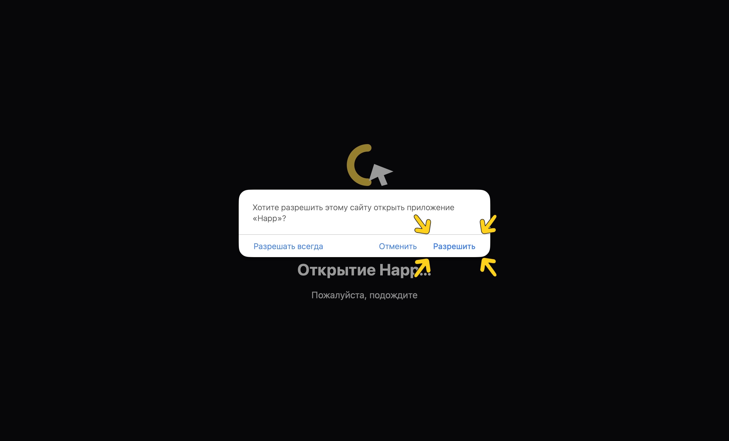 Подтверждение открытия Happ на macOS